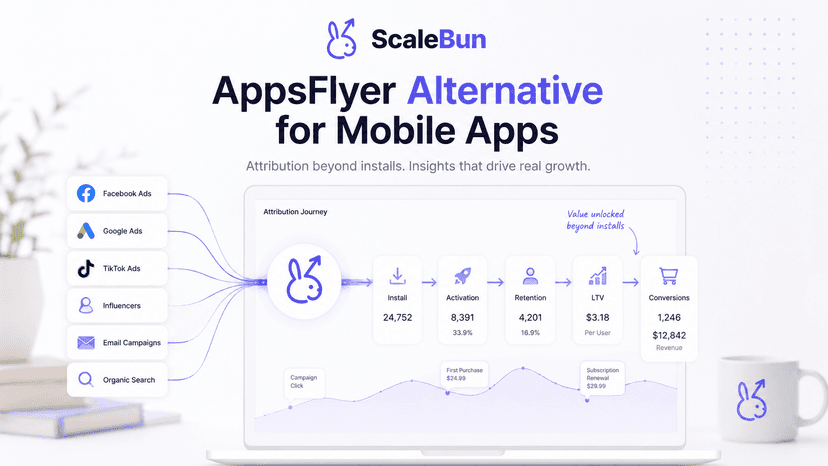 ScaleBun as an AppsFlyer alternative for mobile apps, connecting campaign attribution with activation, revenue, retention, and optimization.
