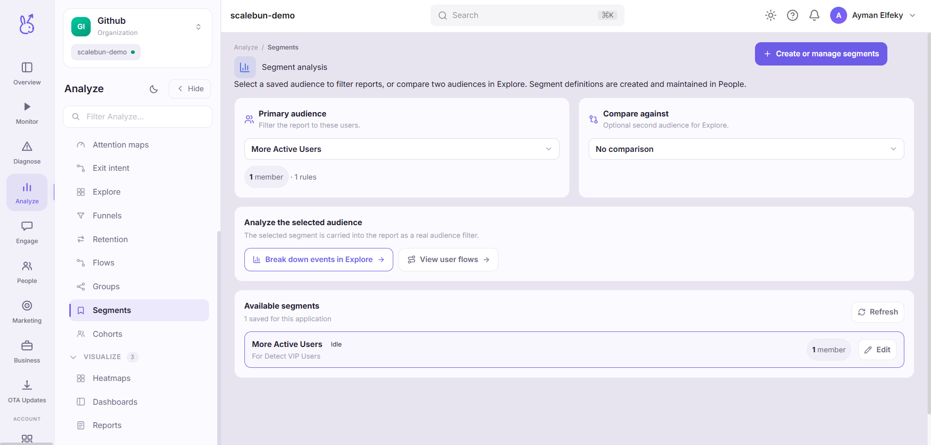 ScaleBun Segments dashboard