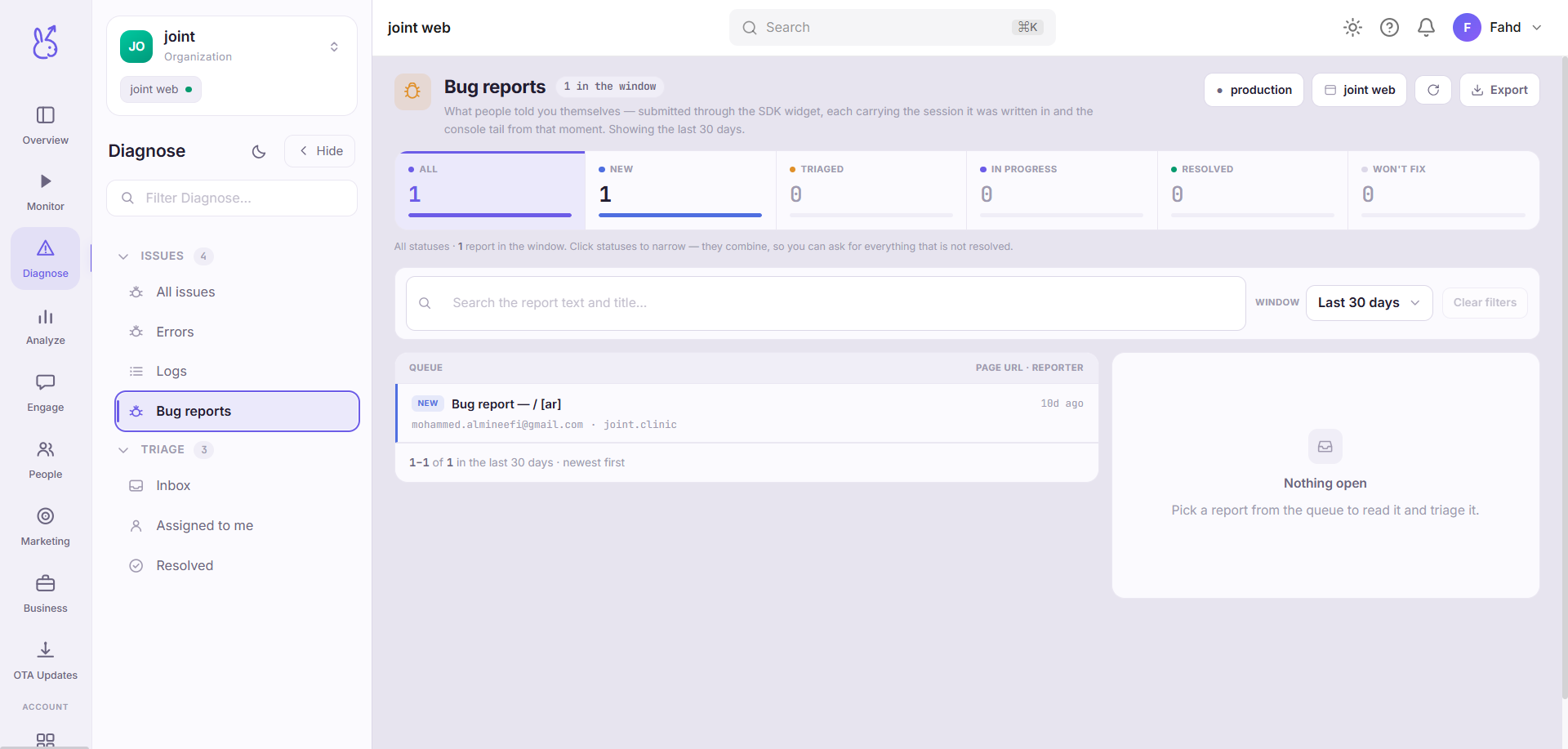 ScaleBun Bug Reports dashboard