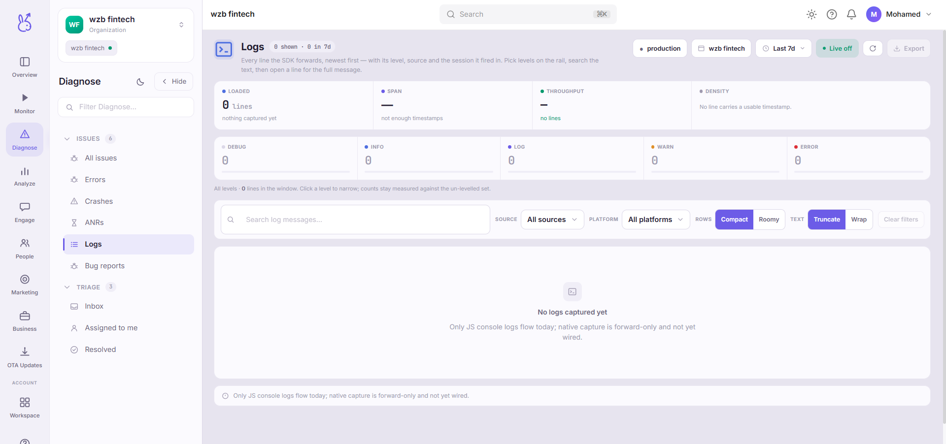 ScaleBun Logs dashboard