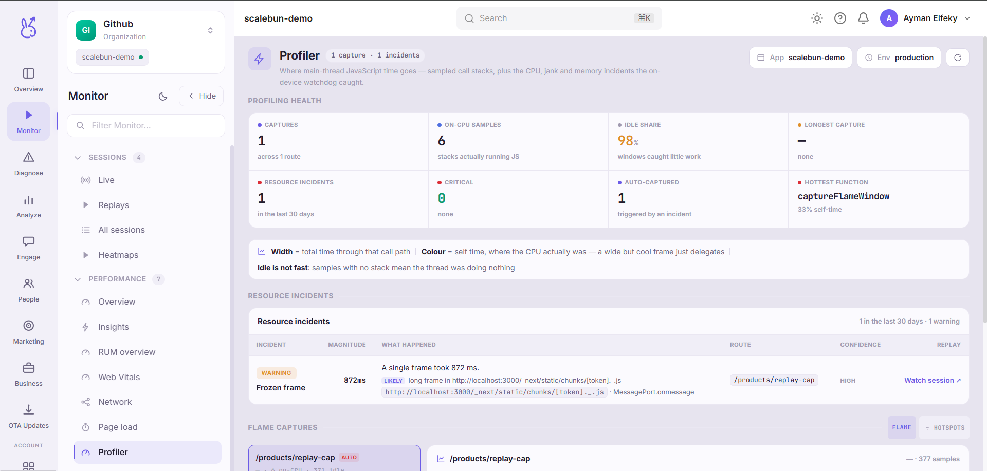 ScaleBun Profiler dashboard