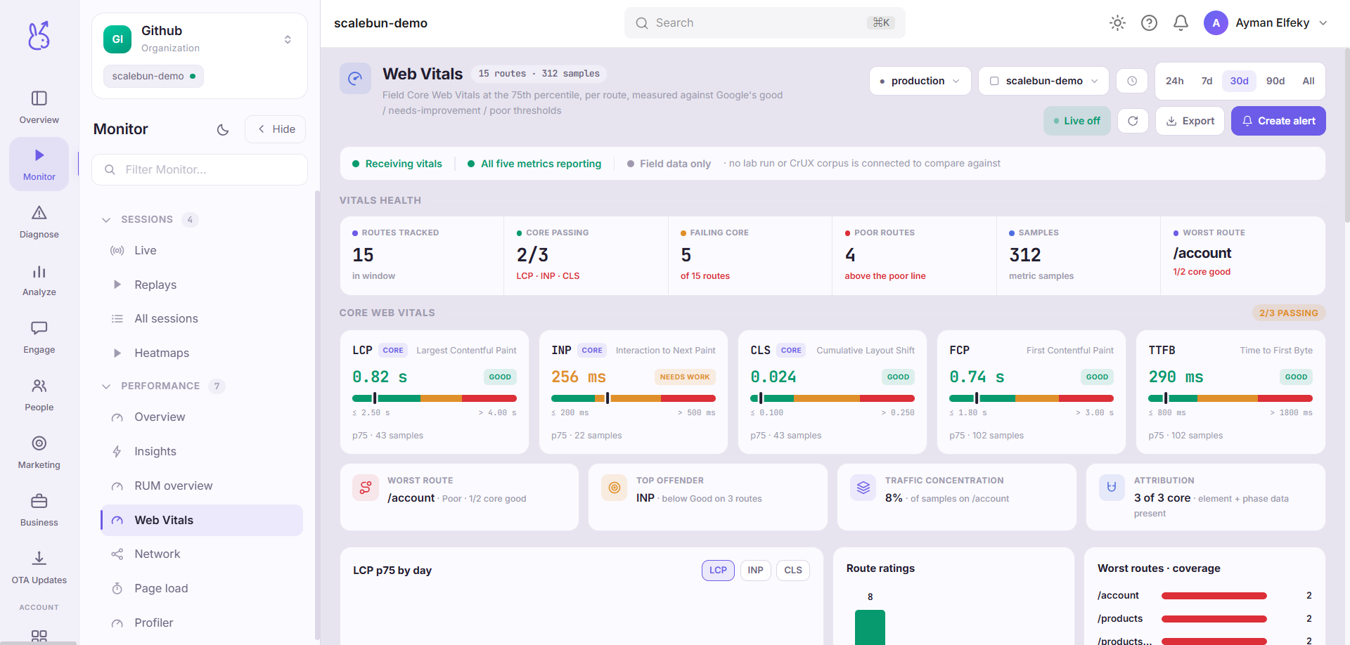 ScaleBun Web Vitals dashboard