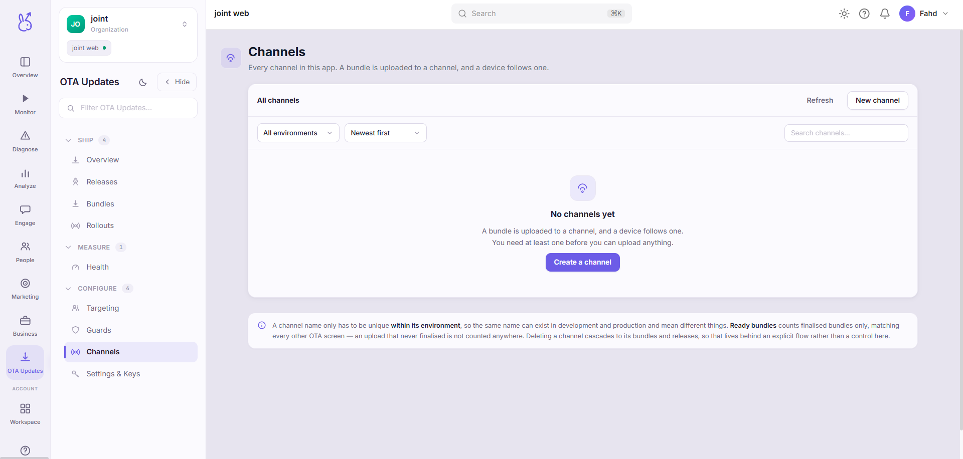 ScaleBun Channels dashboard