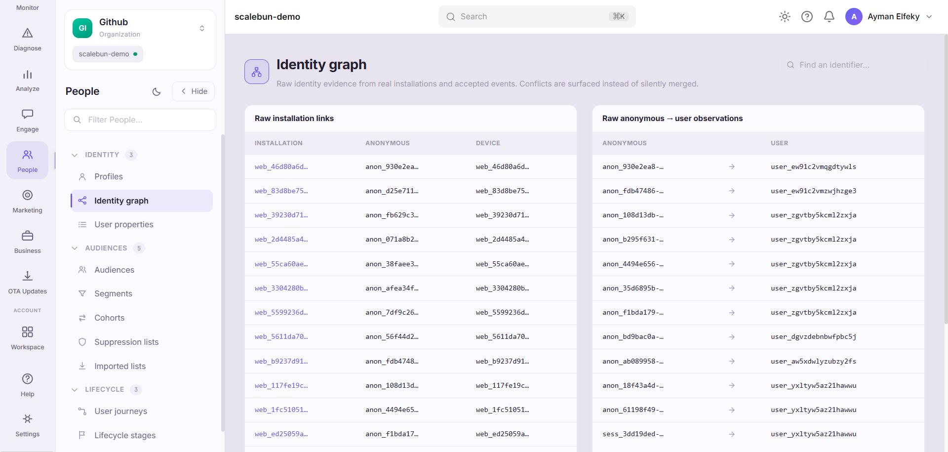 ScaleBun Identity Graph dashboard