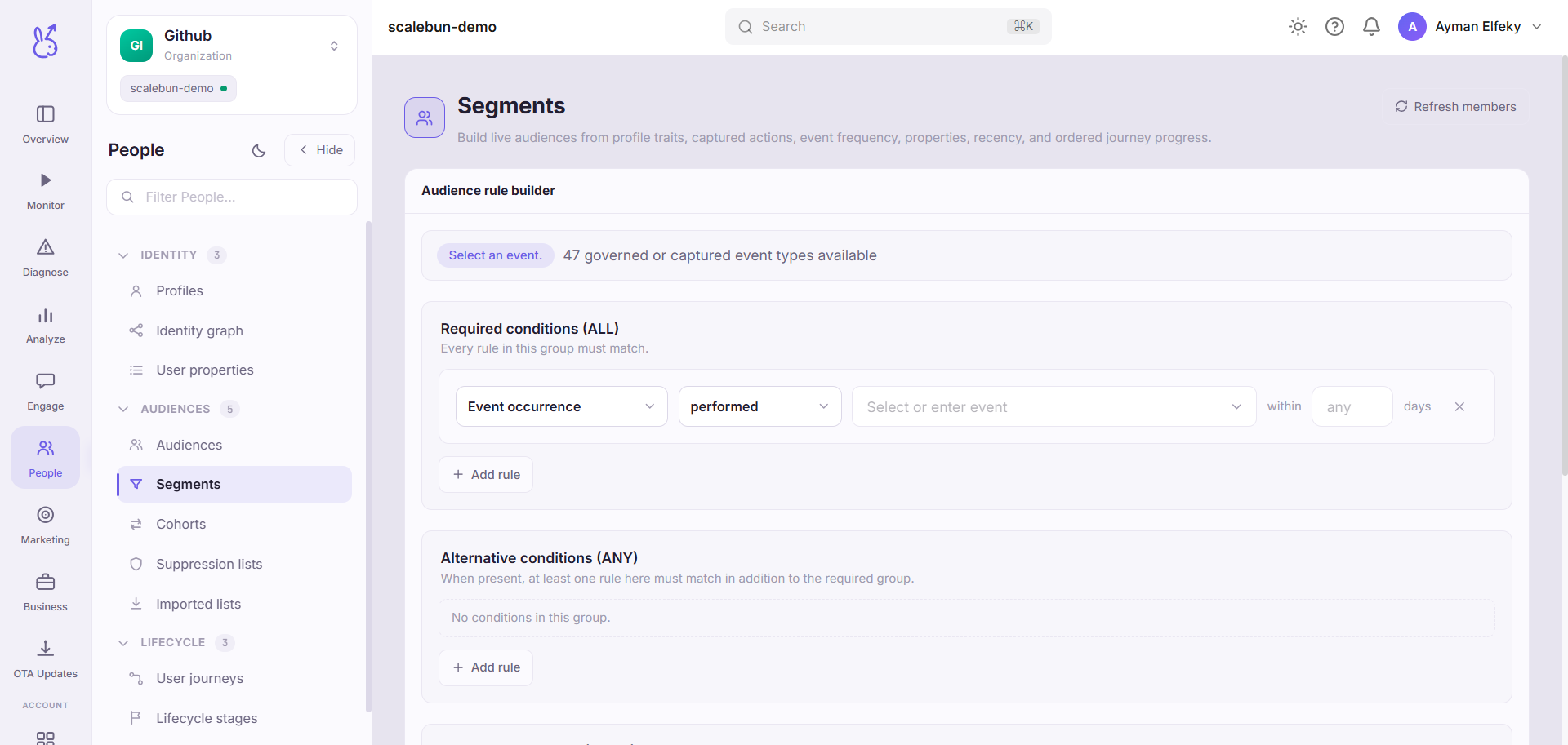 ScaleBun Segments dashboard